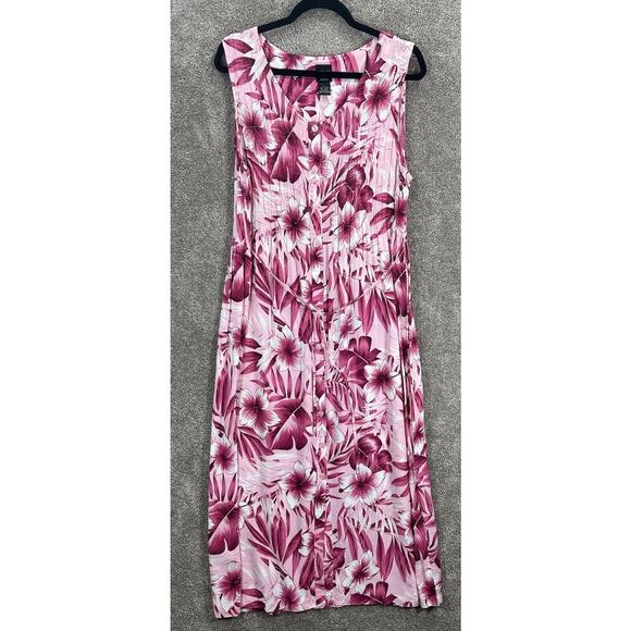 Erika Dress Large Maxi Pink Floral Button Front Tie Belt Sleeveless Rayon Summer - Picture 1 of 7